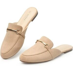 MUSSHOE Gold Buckle Mules for Women - Comfortable Memory Foam Loafers, Classy Sl